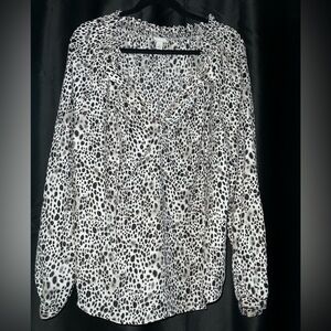 a new day Black and White Ruched Long Sleeve Blouse
